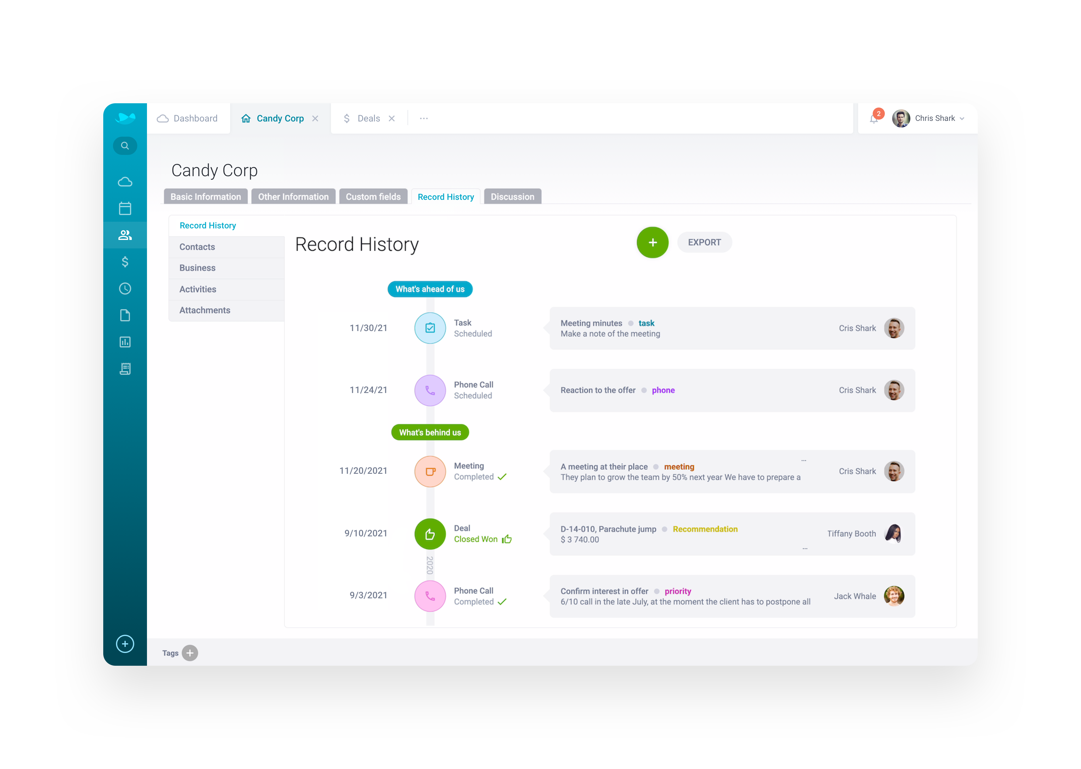 screenshot of RAYNET CRM